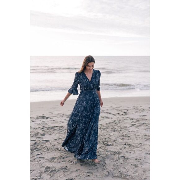 Gal Meets Glam Women Size 8 Irene Blue Floral Maxi NEW Dress Flutter 3/4 Sleeve - Picture 3 of 15